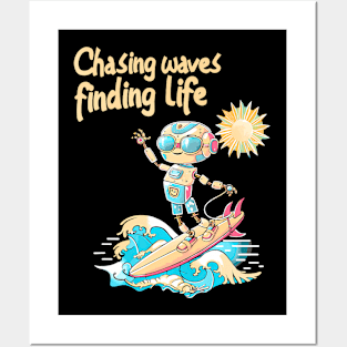 Chasing Waves Finding Surfing Robot Adventure Summer Posters and Art